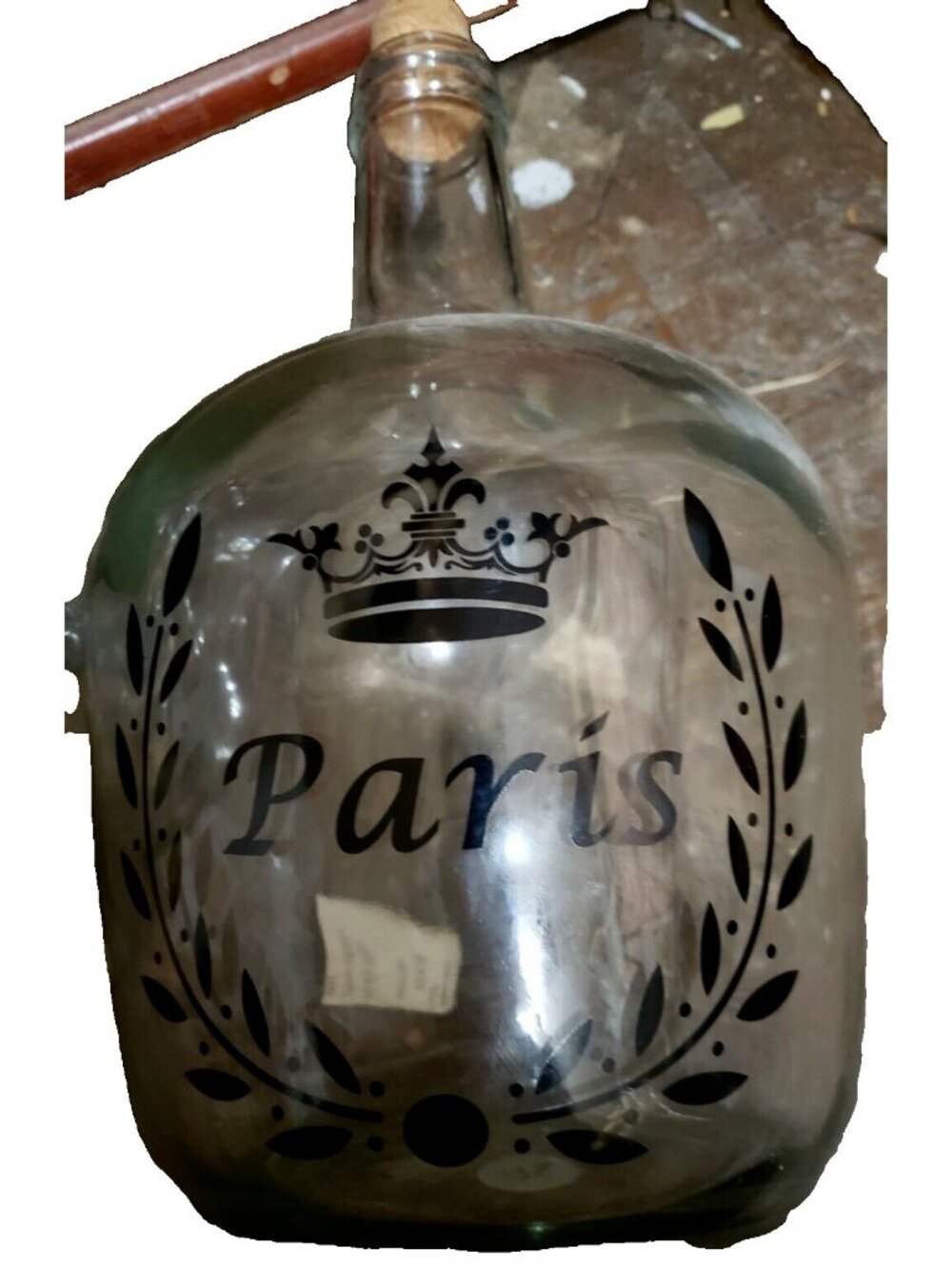 K&B Co Glass Gallon jug Bottle Paris Crown With Olive Branches Design NEW